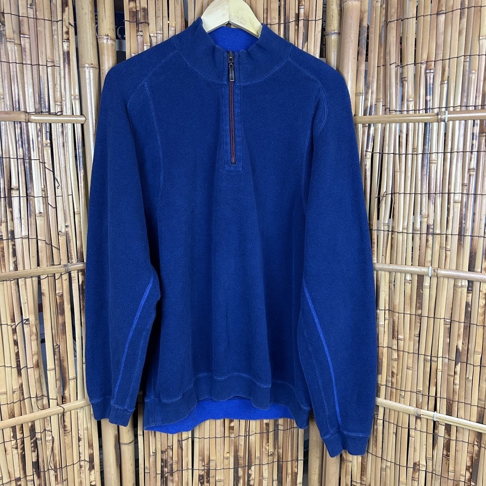 Tommy‎ Bahama Men's Sweater 1/4 Zip Sweater Navy Blue Preppy Casual Outdoors - L